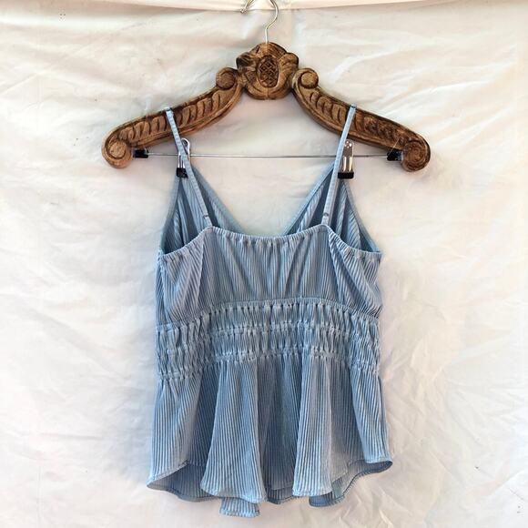 Abercrombie & Fitch Retro Vibe Top Ribbed Pastel Metallic Sheen V Neck Peplum S - Picture 2 of 6